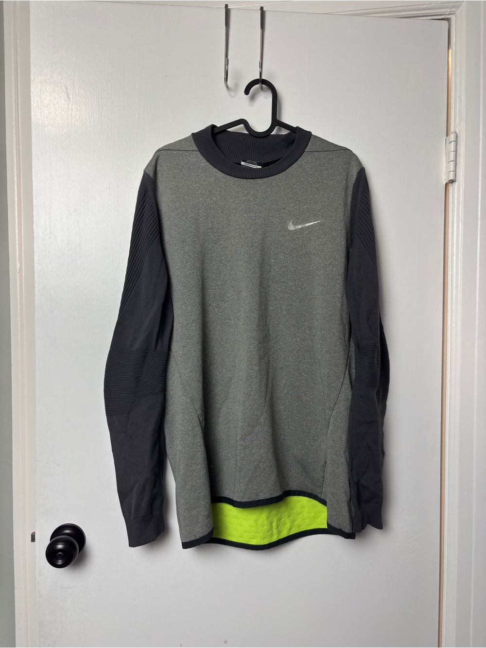 Nike Golf Grey and Black Long Sleeve Crew with Neon Yellow Inner